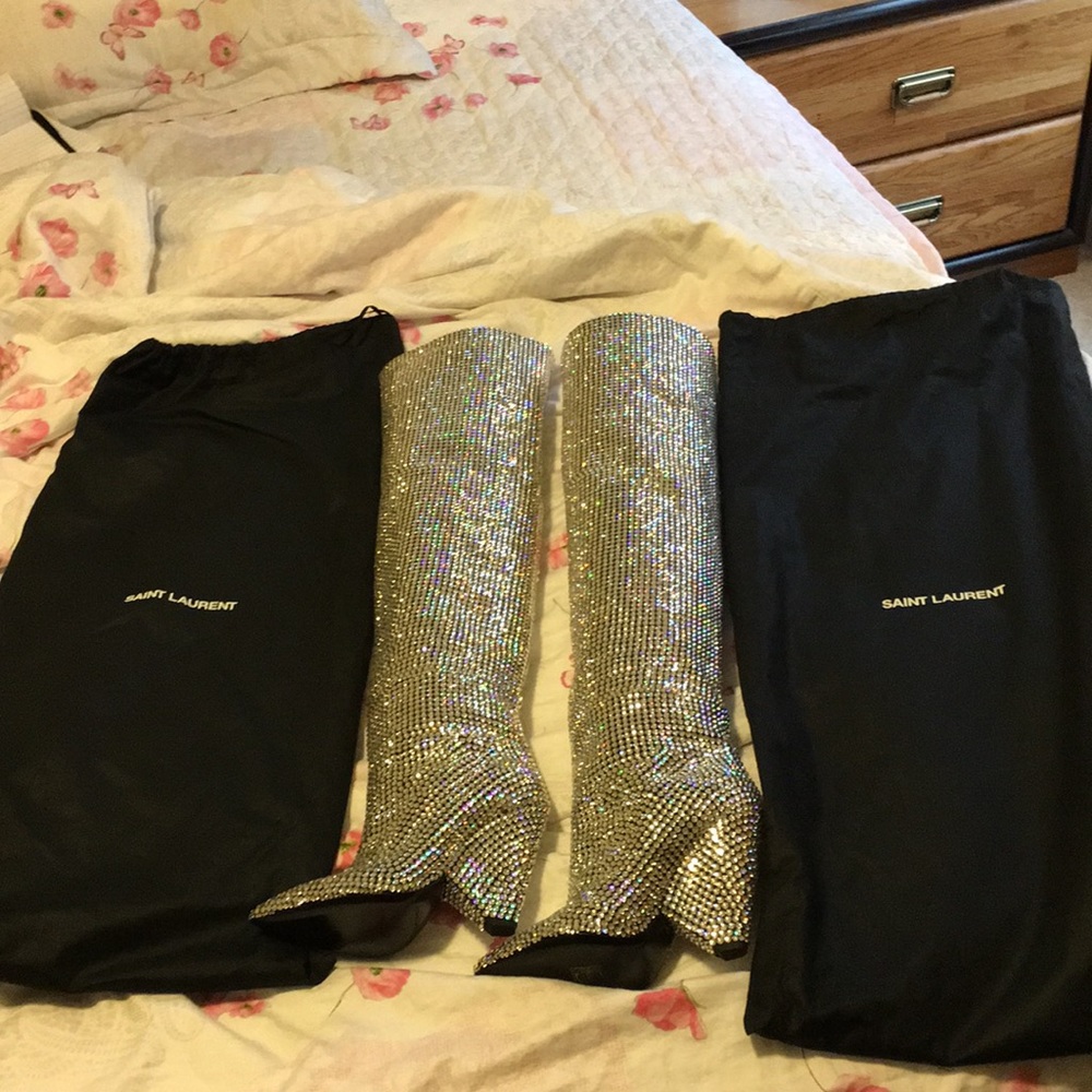 Saint Laurent crystal over the knee boots.